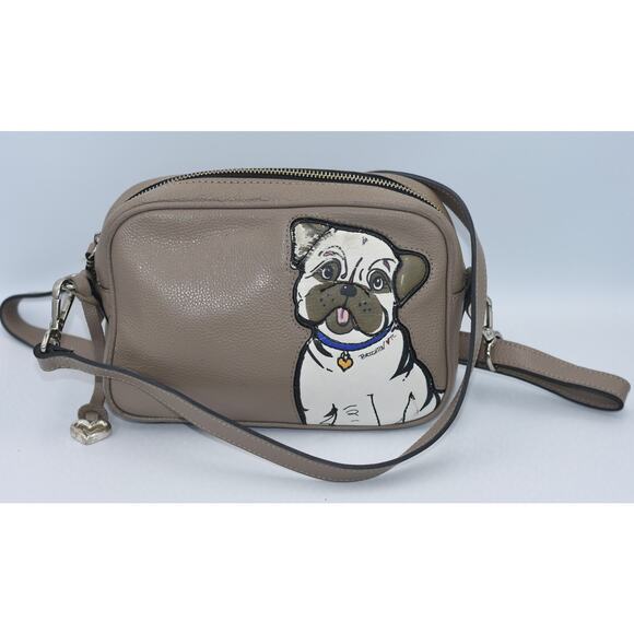 Brighton Central Bark STITCH BULLDOG Cobblestone Leather Crossbody Bag - Picture 1 of 10